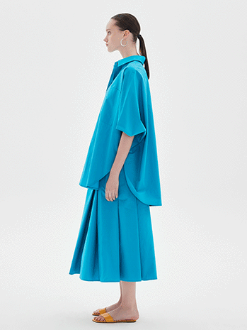 [sale] Cotton band pleats skirt (blue)
